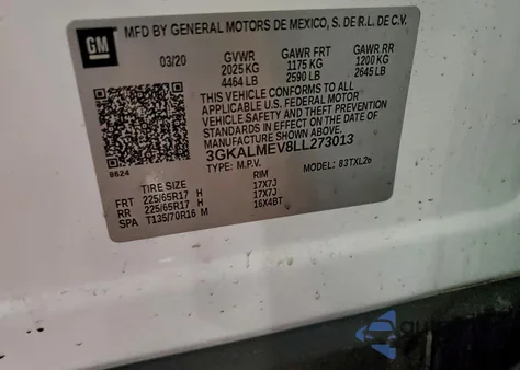 2020 GMC Terrain Sle z USA, uszkodzony, nr VIN 3GKALMEV8LL273013